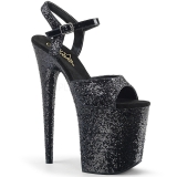 svart 20 cm FLAMINGO-810LG glitter platå høye hæler dame
