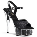 svart glinser 15 cm DELIGHT-609-5G høye hæler damer sko