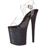 svart glitter 20 cm FLAMINGO-808LG platå høyhælte sandaler sko