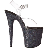 svart glitter 20 cm FLAMINGO-808LG platå høyhælte sandaler sko