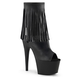 svart imitert skinn 18 cm ADORE-1019 h�ye ankelst�vletter med frynser til dame