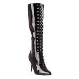 svart lakk 10,5 cm VANITY-2020 høye dame støvler med snøring
