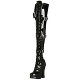 svart lakkert 13 cm ELECTRA-3028 lårhøye støvler til menn