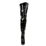 svart lakklær 13 cm stretch lårhøye støvler til brede lægge
