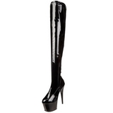 svart lakklær 18 cm ADORE-3063 lårhøye støvletter med høy hæl