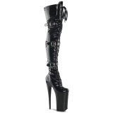 svart lakklær 25,5 cm BEYOND-3028 høyhælte overknee støvler - ekstremt høye platåstøvler