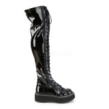 svart lakkl�r 5 cm EMILY-375 l�rh�ye st�vler med sn�ring
