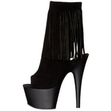 svart suede 18 cm ADORE-1019 h�ye ankelst�vletter med frynser til dame