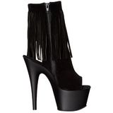 svart suede 18 cm ADORE-1019 h�ye ankelst�vletter med frynser til dame