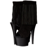 svart suede 18 cm ADORE-1019 h�ye ankelst�vletter med frynser til dame