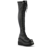 svart vegan 11,5 cm SHAKER-374 lårhøye støvler med snøring