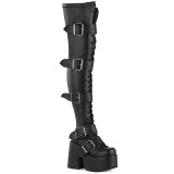 svart vegan 13 cm CAMEL-305 lårhøye støvler med snøring