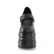 svart vegan 15 cm WAVE-32 gothic mary jane pumps med kileh�ler plat�