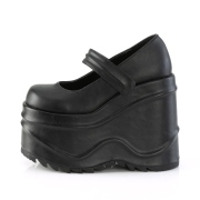 svart vegan 15 cm WAVE-32 gothic mary jane pumps med kileh�ler plat�