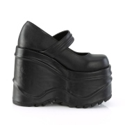 svart vegan 15 cm WAVE-32 gothic mary jane pumps med kileh�ler plat�