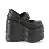 svart vegan 15 cm WAVE-48 gothic mary jane pumps med kileh�ler plat�