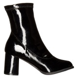 svarte lakklær 7,5 cm GOGO-150 stretch støvletter med blokkhæl for kvinner