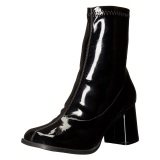 svarte lakklær 7,5 cm GOGO-150 stretch støvletter med blokkhæl for kvinner