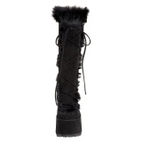 svarte pels blokkhæl 13 cm CAMEL-311 chunky hæl støvletter