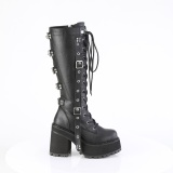 vegan 12 cm ASSAULT-218 Damest�vler med piggs�ler og plattform i svart