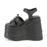 vegan svart 15 cm DemoniaCult WAVE-13 lolita plat� sandaler med kileh�ler
