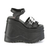 vegan svart 15 cm DemoniaCult WAVE-13 lolita plat� sandaler med kileh�ler
